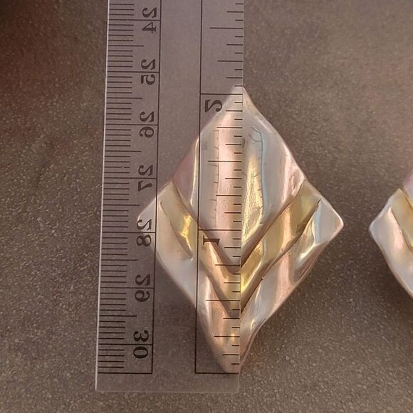 Vintage David Varsano Sterling Electroform Modernest 2-tone Post Omega Earrings - Picture 8 of 11